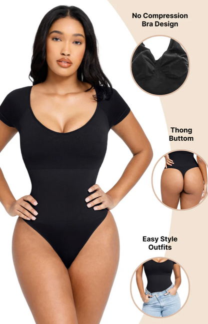 V-Neck Thong Bodysuit (Short Sleeve)