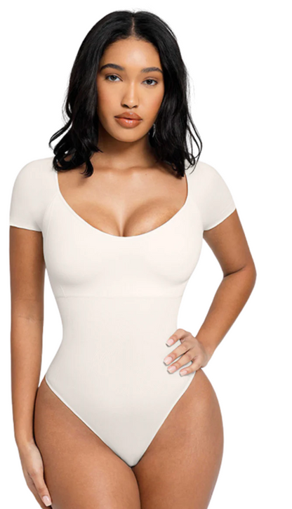 V-Neck Thong Bodysuit (Short Sleeve)